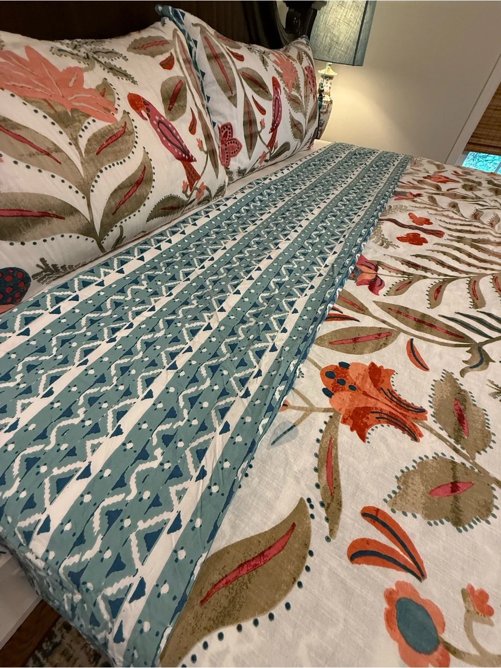 Anthropologie Manolo King Duvet Button Cover & 2 Pillow Shams Bedding Set Cotton